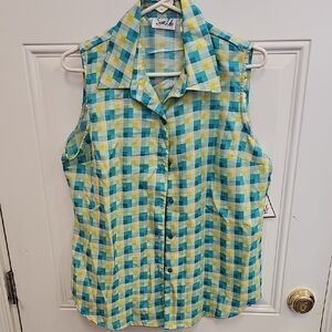 Women's, Checkered, Sleeveless, Top, Yellow, Summer, Spring, Nwt, Casual, Cute